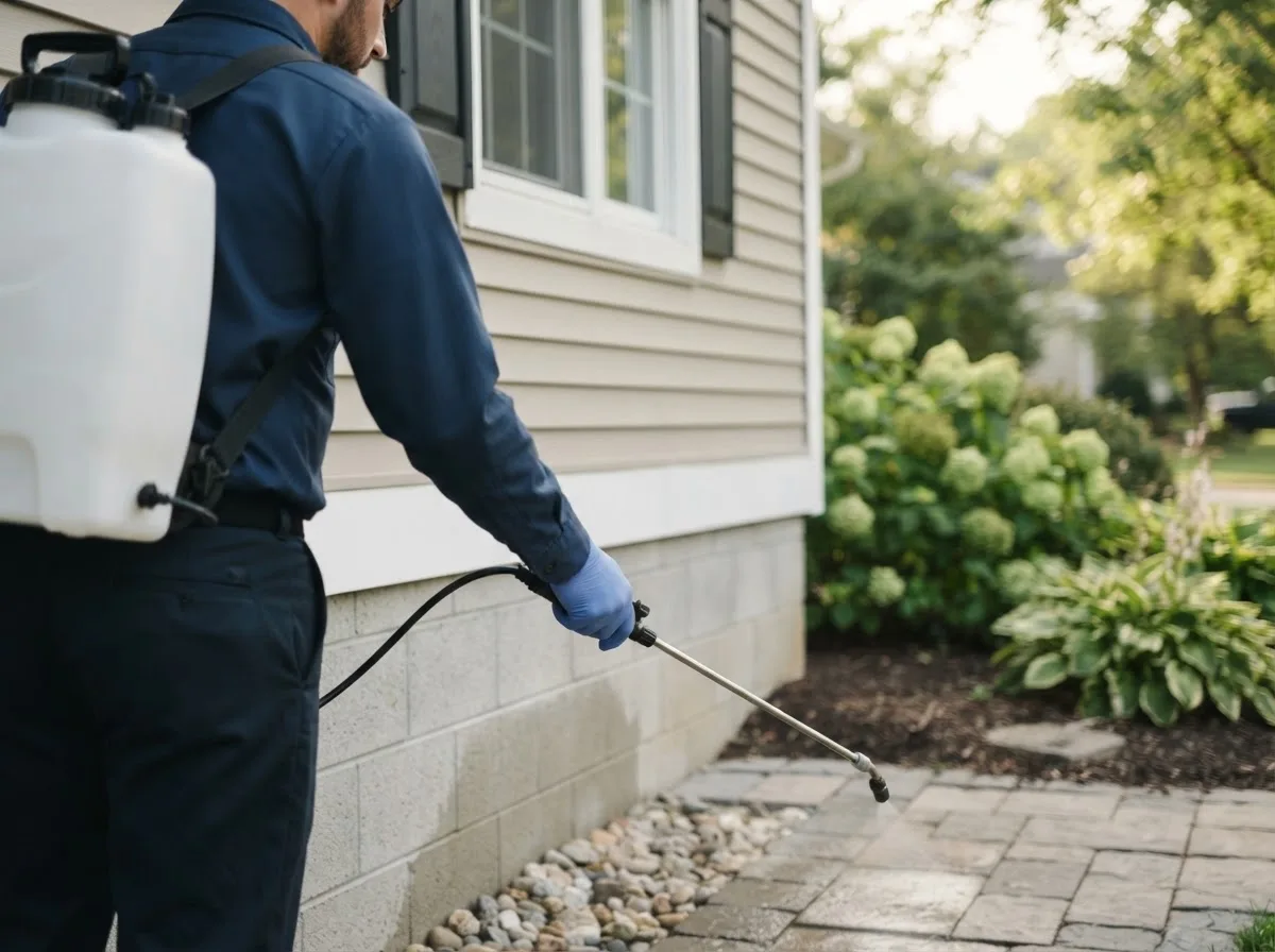 Pest control technician inspecting a home in Red Oak, OK